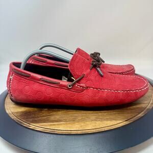 UGG Bel-Air Embossed Loafer Moccasins Leather/Suede Red Driving Shoes Men's 11